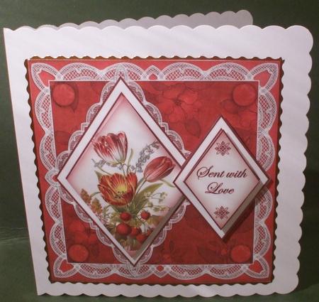 Red Tulips Sent with Love 7in Double Diamond Topper by Christine Young