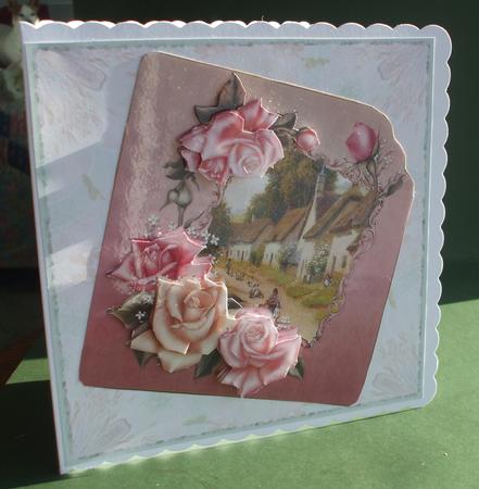 Village Life Card with Rose Decoupage by Christine Young