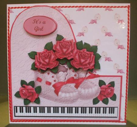 Baby Girl Piano Card Front by Christine Young