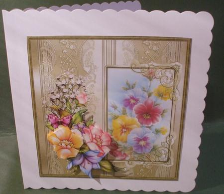 Coloured Pansy Card with Decoupage by Christine Young