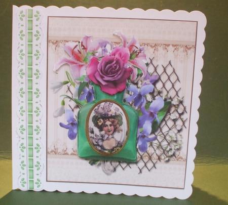 Vintage Bottle of Flowers Topper with Layers by Christine Young