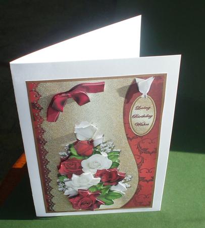 Red and White Roses Waved Card Front by Christine Young
