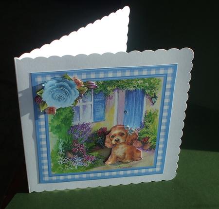 Cute Puppy Scene Gingham Topper & Decoupage by Christine Young