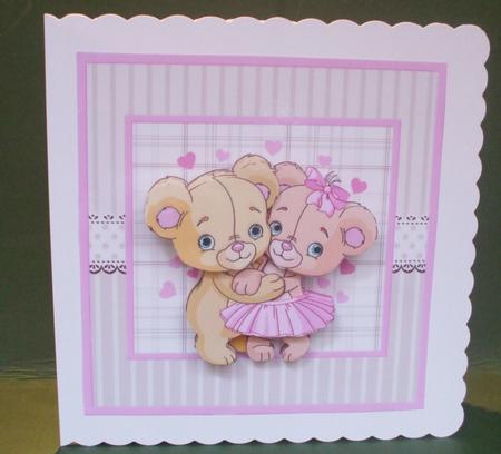 Teddy Bear Hugs Card with Decoupage by Christine Young