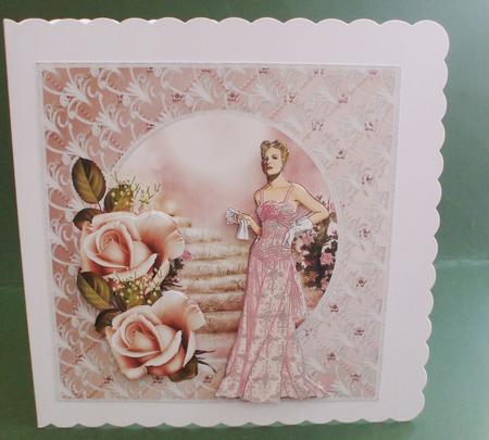 Art Deco Lady with the Rose Card with Decoupage by Christine Young
