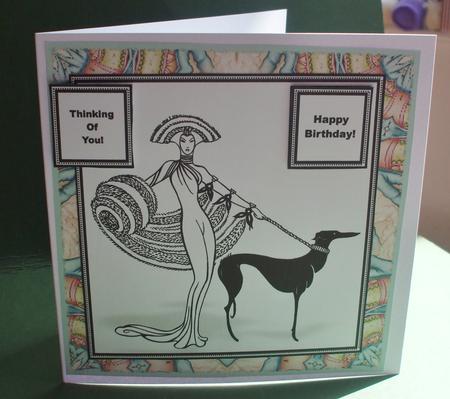 Art Deco Walking the Dog - 8" x 8" Digi Stamp Card Topper by Christine Young