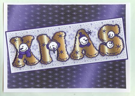 Xmas Snowmen in Blue Large Dl Card Front and Step by Step by Christine Dixon