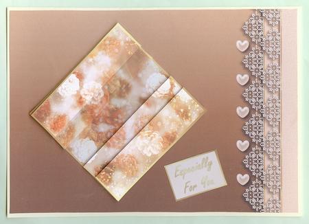 Caramel Hearts & Lace Backing Paper by Christine Dixon
