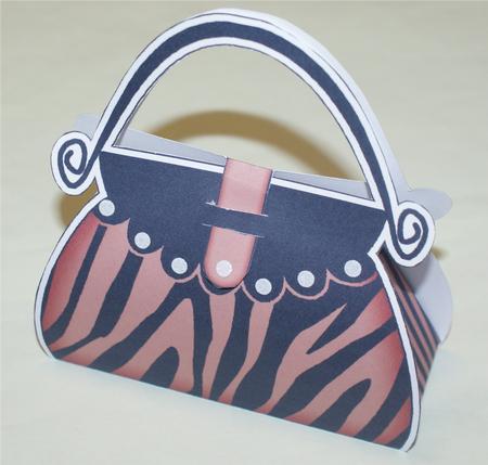 Zebra Striped Handbag Shaped Treat or Favour Box Sheet 1 by Christine Dixon