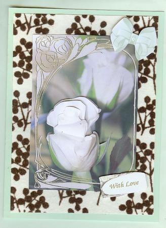 White Rose Decoupage in Art Deco Frame by Christine Dixon