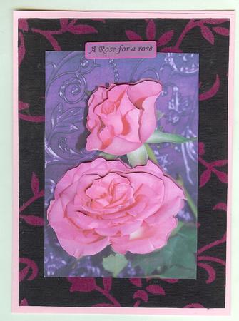 Pink Rose Decoupage on Purple Brocade by Christine Dixon