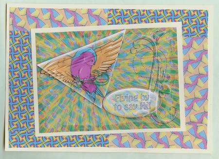 Birdie Buddies 14, Olive Bird Pyramid Decoupage Card Kit by Christine Dixon