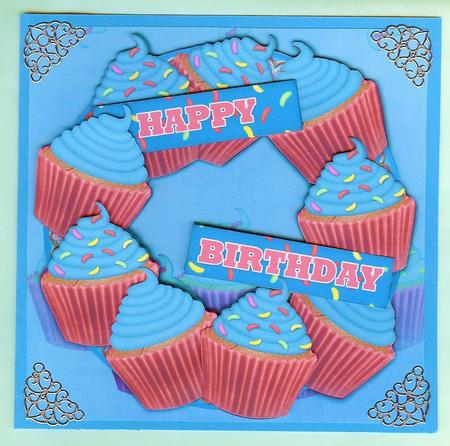 Turquoise Birthday Cupcake 8in Decoupage 3D Ring Card Kit by Christine Dixon