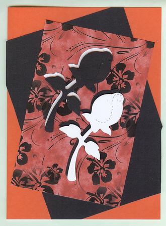 Black Flower on Embossed Red Metal Backing Paper by Christine Dixon
