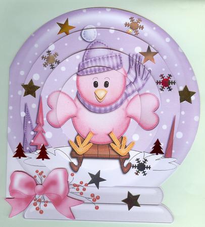 3D Xmas Sledging Little Birdie Snowglobe Circle Pyramage Car by Christine Dixon