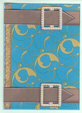 Ornate Aqua Swirl Double Bling Buckle & Leather Straps Card Front by Christine Dixon