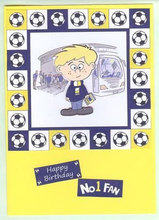 Little Football Fan (navy & White) - 8in x 8in by Christine Dixon