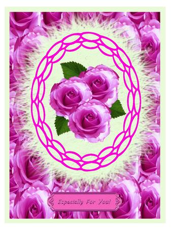 Triple Hot Pink Rose Single with Frames and Background by Christine Dixon