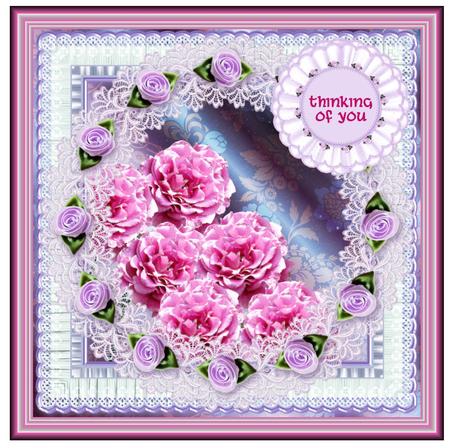 Art Filtered 3 Pink Ruffled Roses with Single Rose and Frame by Christine Dixon