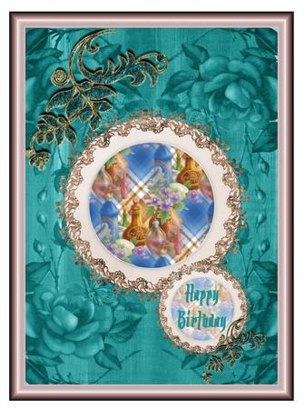 Teal Vtea Rose Corners A4 Backing Paper by Christine Dixon