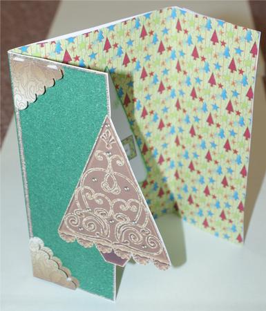 Brown Swirly Christmas Tree Gate Fold Card by Christine Dixon