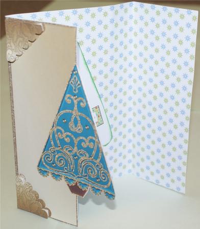 Turquoise Swirly Christmas Tree Gate Fold Card by Christine Dixon
