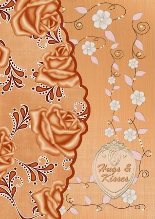 Burnt Orange Rose Swirls A4 Backing Paper by Christine Dixon