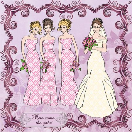 Cu Bride and Bridesmaids Line Art by Christine Dixon