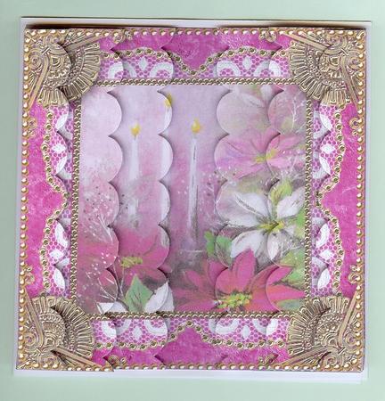 Pink Poinsettia Lace 5inch Square Scalloped 2 Side Stacker by Christine Dixon