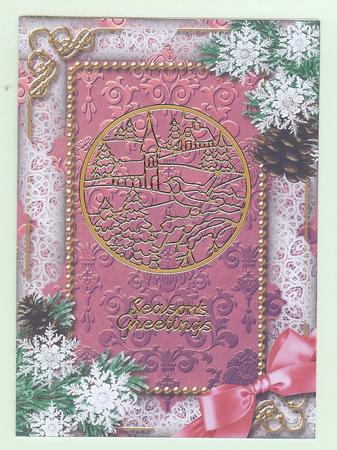 Pink Poinsettia Snow Plain 7x5inch Folded Card by Christine Dixon