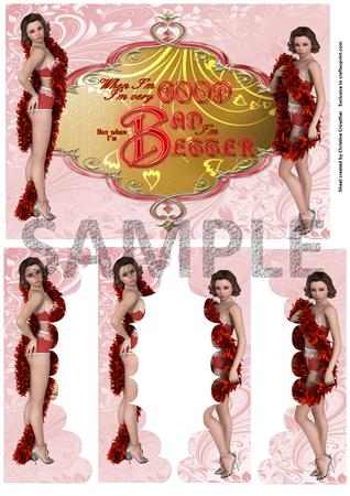 6 Vintage Lady with a Feather Boa Poser Tubes by Christine Dixon