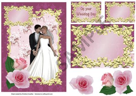 Pink Rose Decorated A5 Card Front Designer Resource Kit by Christine Dixon