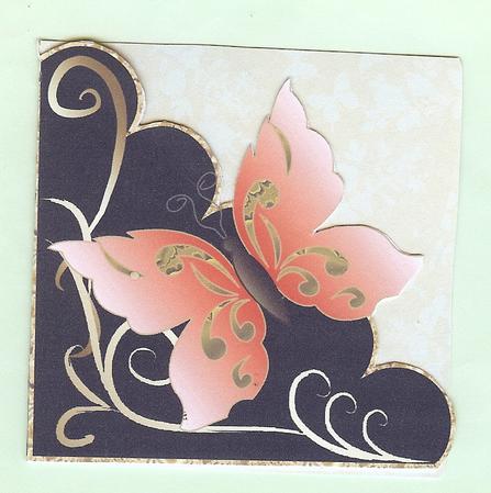Red Butterfly on Scalloped Edge Cut & Fold Card by Christine Dixon