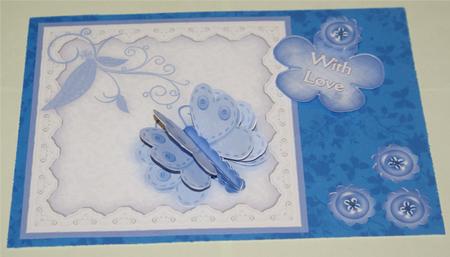 3D Blue Button Butterfly Embellishment and Card Front by Christine Dixon