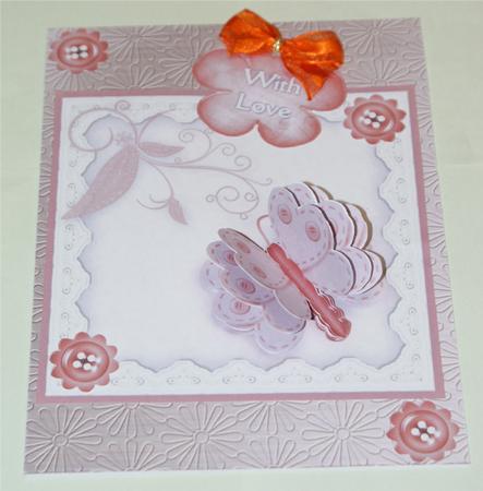 3D Rose Button Butterfly Embellishment and Card Front by Christine Dixon
