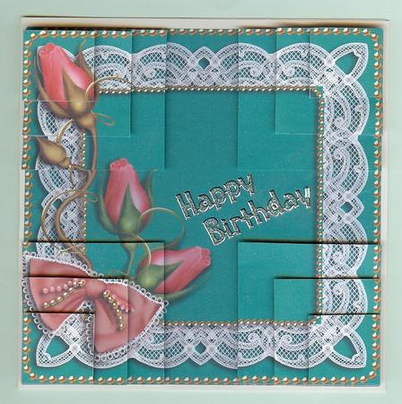Teal Pink Roses 5in All 4 Corner Stacker Card Front by Christine Dixon