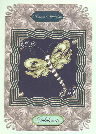 Mysterious Green Dragonfly on Twisted Frame (black) by Christine Dixon