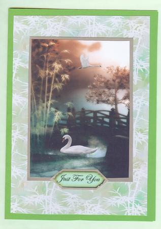 Swans on Oriental Background with Toppers by Christine Dixon
