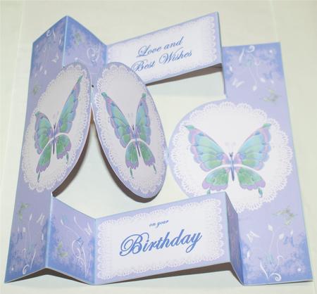 Butterflies and Lace (blue) Circle Shutter Card by Christine Dixon