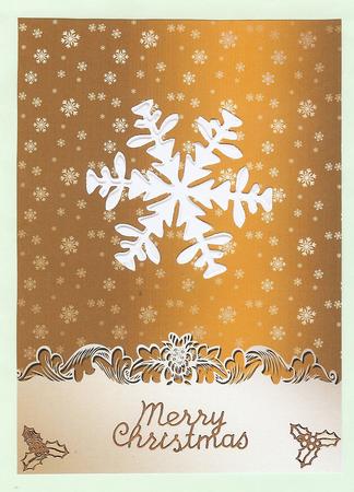 Golden Snowflakes Christmas Card Front (coffee) by Christine Dixon