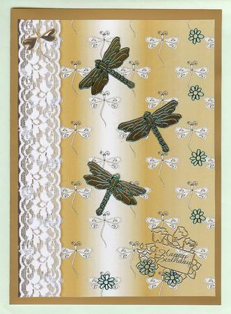 Dragonflies 'n Lace Background/card Front in Gold by Christine Dixon