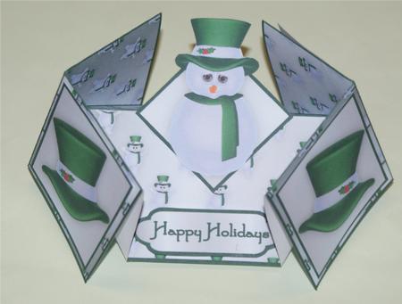 Jolly Snowman in Green Double Diamond Fold Card by Christine Dixon