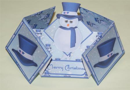 Jolly Snowman in Blue Double Diamond Fold Card by Christine Dixon