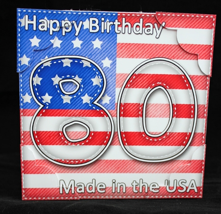 8 x 8 Flying the Flag Usa 80th Birthday Scalloped Topper by Cindie Deasey
