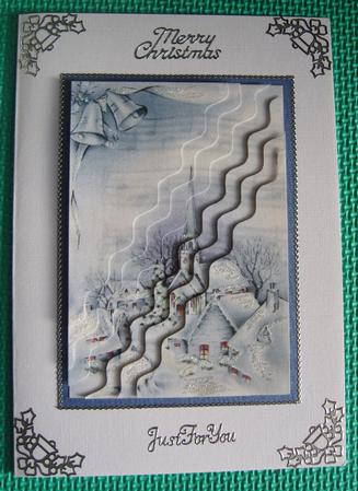 Christmas Blue Snow Church Wavy Corner Side Stacker by Cindy Thompson