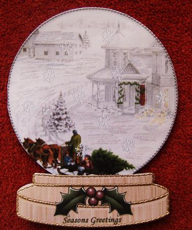 Bringing Home the Christmas Tree Snow Globe Shaped Card by Cindy Thompson
