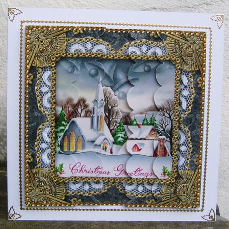 Christmas Church Lace 5inch Square Scalloped 2 Side Stacker by Cindy Thompson