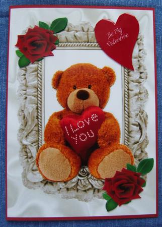 Cuddly " I Love You" Teddy with Red Rose by Cindy Thompson