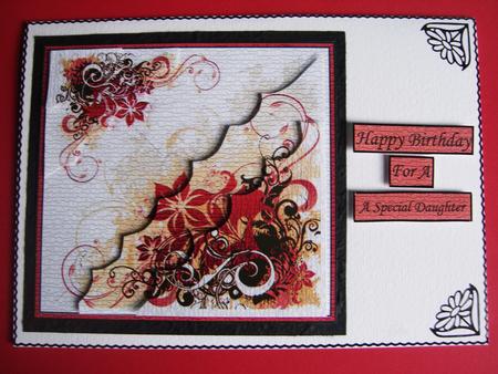 Wavy Corner Red Floral Card with Texture by Cindy Thompson