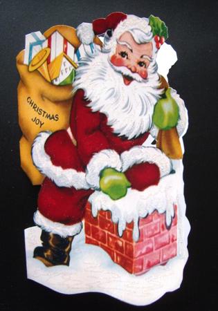 Santa Down the Chimey Shaped Card Christmas Joy by Cindy Thompson